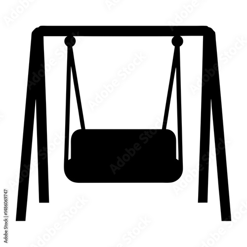 Black and white image of a playground swing in silhouette style