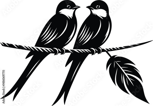 Two Birds on Wire Silhouette Vector Illustration