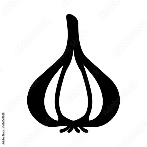 Minimalist black and white garlic bulb illustration on a clean background