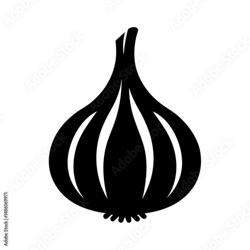 Monochrome Illustration of a Garlic Bulb, a Flavorful and Pungent Ingredient