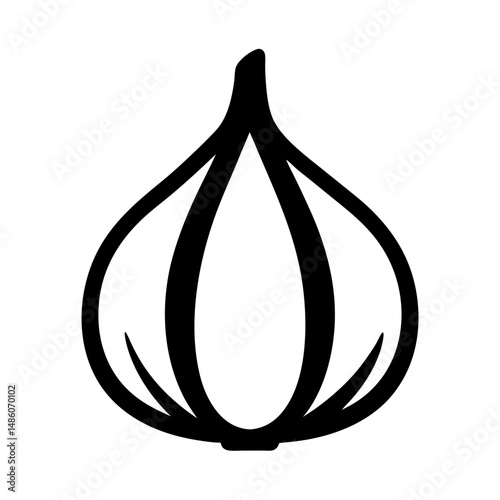 Simple Black and White Garlic Illustration with Bold Outline and Minimal Detail