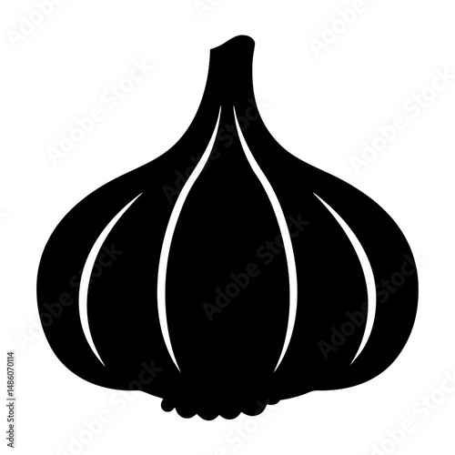Monochrome illustration of a garlic bulb, highlighting its segmented structure