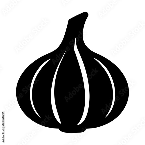 Stylized graphic illustration of a bulb of garlic in black and white