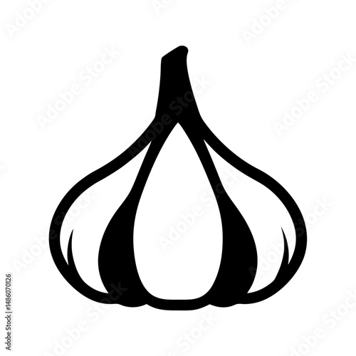 Stylized black and white vector drawing of a head of garlic bulb
