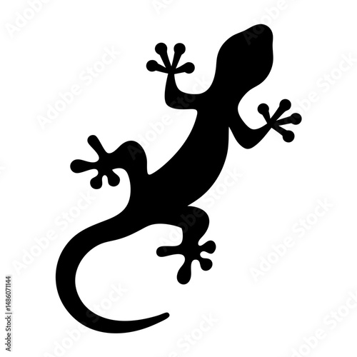 Silhouette of a Gecko with Gripping Toes Against a White Background