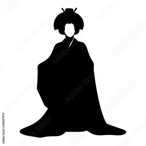 Silhouette of a Japanese Geisha wearing traditional clothing and elaborate hairstyle