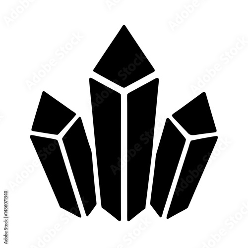 Black and white minimalist design of three standing crystals facing forward