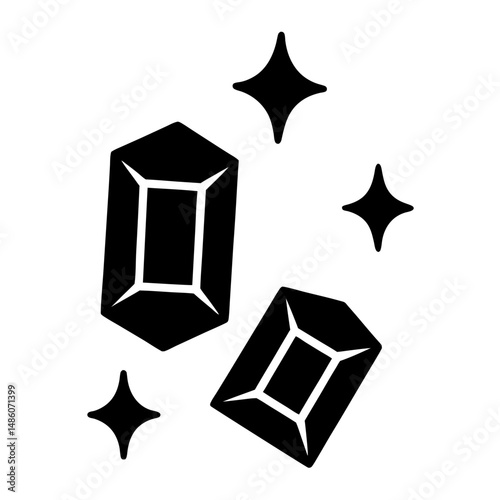Stylized illustration of two gems or crystals with sparkles around them