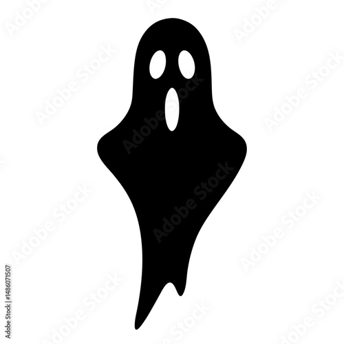 Black silhouette of a spooky ghost with oval eyes and mouth