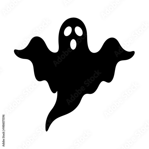 Silhouette of a Spooky Ghost Flying on Halloween Night with Open Mouth