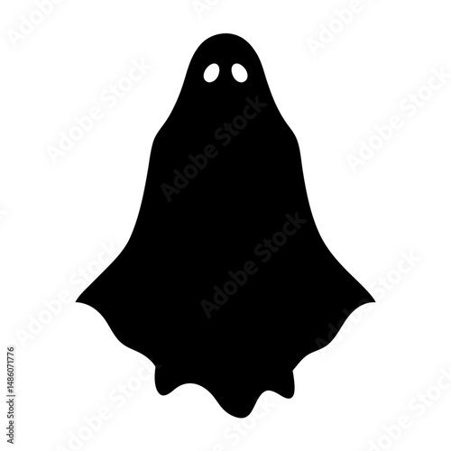 Simple spooky black ghost with two white eyes on white background