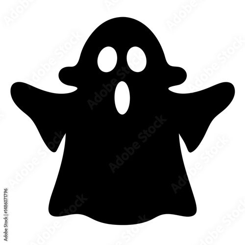 Simple monochrome ghost icon with spooky expression for Halloween designs
