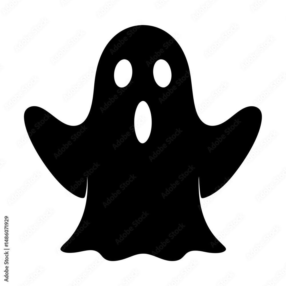 Simple black and white Halloween ghost with big open mouth icon Simple black and white Halloween ghost with big open mouth icon