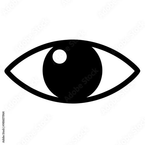 Simple eye icon with a black iris on a white background drawing