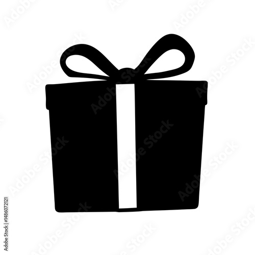 Stylized Silhouette of a Gift Box with Ribbon and Bow Decoration