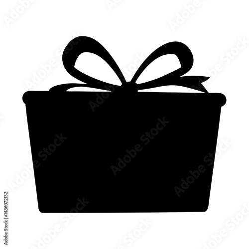 Elegant black silhouette illustration of a gift box with a ribbon