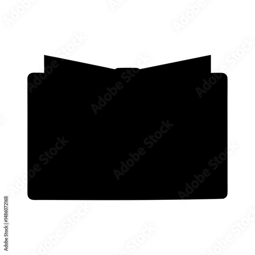 Silhouette of an open book with rectangular box underneath on white background