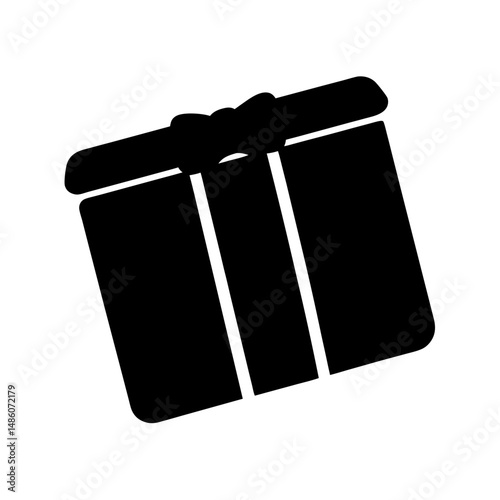 Black silhouette of a gift box with ribbon on white background