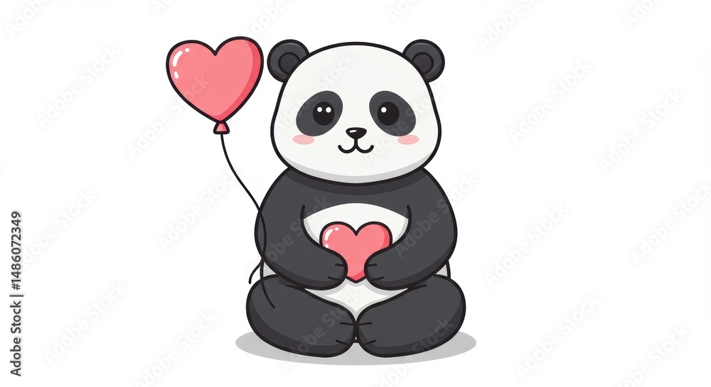 Naklejka premium Cute panda holding hearts and balloon illustration