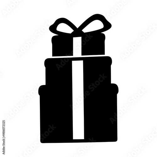 Illustration of a two tiered present wrapped with a bow and ribbon