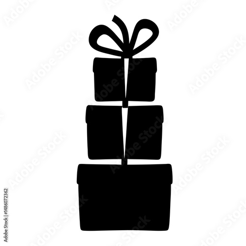 A stack of three wrapped presents with a bow, in silhouette