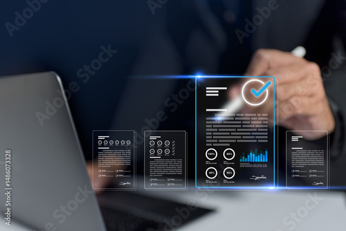 Electronic signature business concept. Electronic signature technology simplifies business agreements enabling fast document approval, allowing users to sign, write, submit paperwork securely online