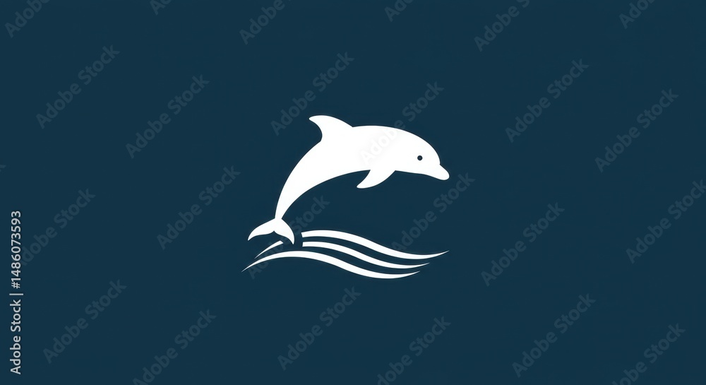 Fototapeta premium Dolphin leaping ocean waves graphic