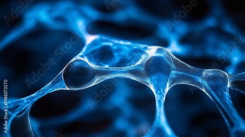 Detailed microscopic view showcasing the chaotic structure of osteoporosis-affected bone.