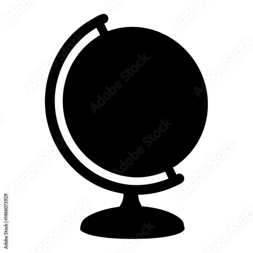 Simple black silhouette of a globe showing earth and geographical knowledge