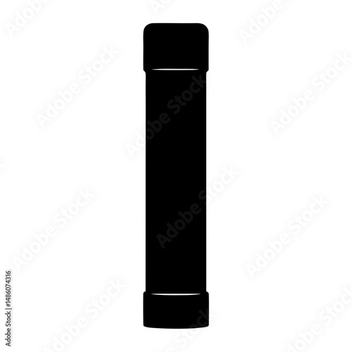 Black cylindrical object with rounded top and bottom, presented in silhouette