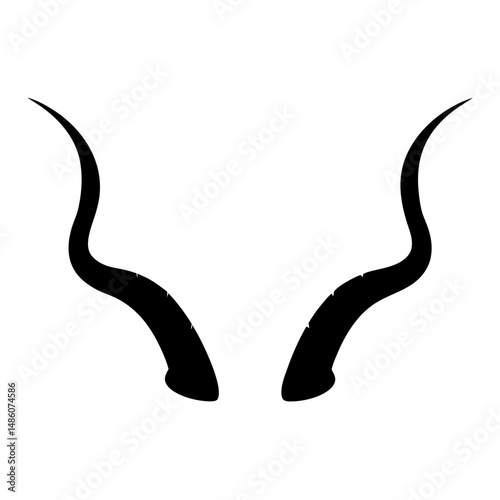 A striking silhouette of curved animal horns on a pristine white background