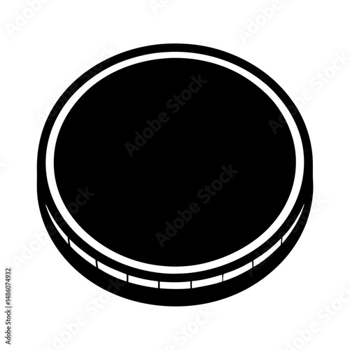 Black and White Circular Icon of a Tambourine musical instrument