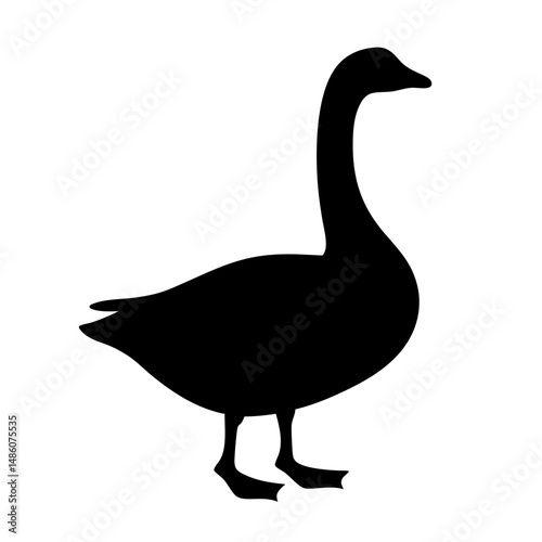 Silhouette of a goose standing on a white background, simple image