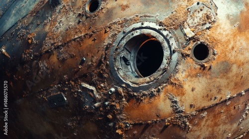 Rusty, weathered spacecraft hull