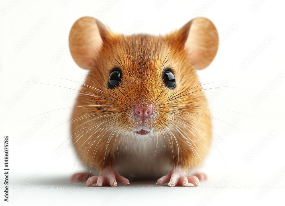 Fototapeta premium image of cute mouse isolated on white background, showcasing detailed fur and bright eyes, emphasizing animal portrait detail and lifelike depiction
