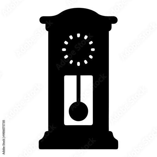 Silhouette of an antique grandfather clock with pendulum and circular face