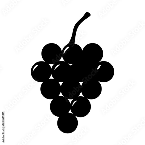 Black and white illustration of a bunch of grapes, simple and minimalist