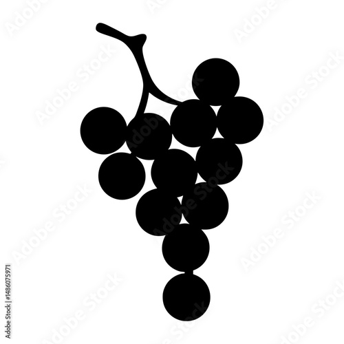 Stylized black grape cluster illustration featuring simple fruit and stem design