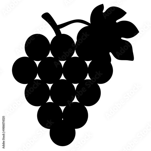Stylized Black Grapes Icon with Leaf, Symbolizing Freshness and Natural Goodness