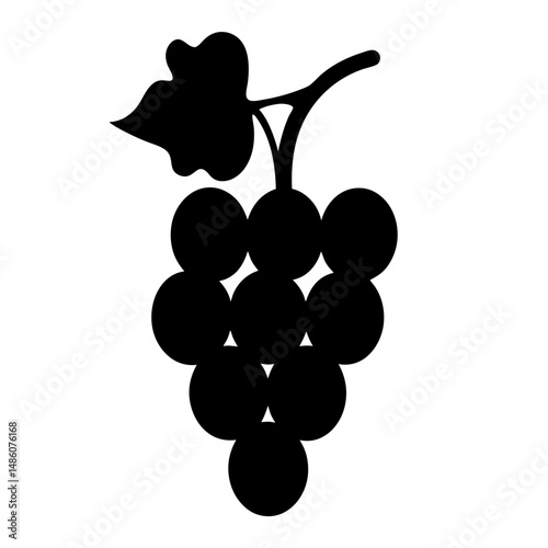 Simple black and white grape bunch with leaf silhouette illustration