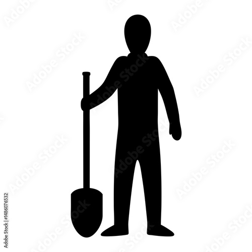 Silhouette of a person holding a shovel for work or gardening projects