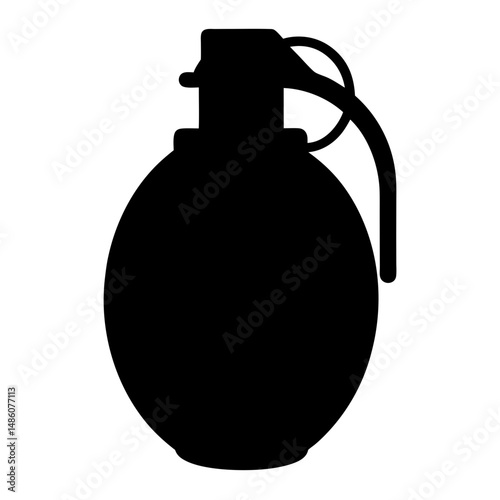 Simple Black Silhouette Illustration of a Hand Grenade on a White Background