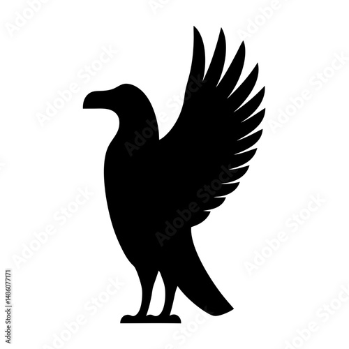Stylized black silhouette of a bird with outstretched wings ready to fly