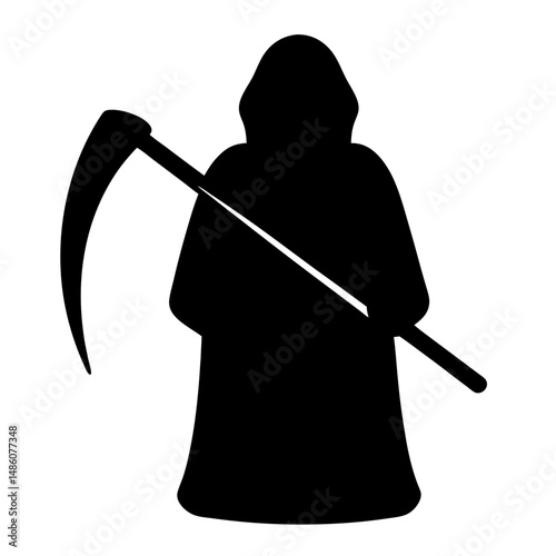 Silhouette of the Grim Reaper with Scythe, Cloaked Figure of Death, Halloween Theme