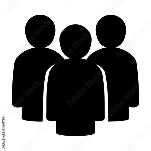 Three stylized human figures rendered as a solid black group silhouette