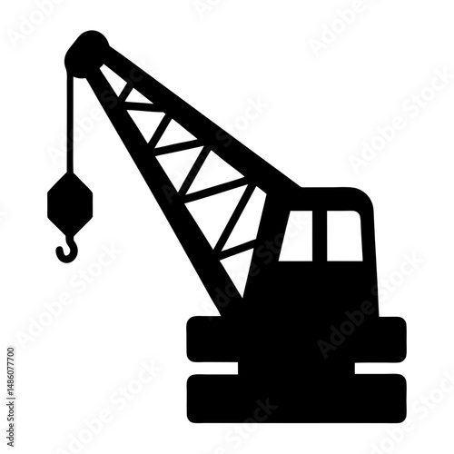 Black and white construction crane silhouette with hook for building projects