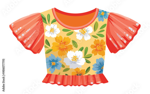 Orange-Yellow Flower Top with Ruffle Arms - Vector Illustration