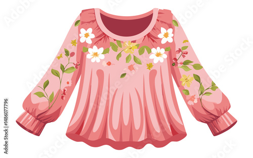 Soft Pink Tunic with Floral Detail - Vector Illustration