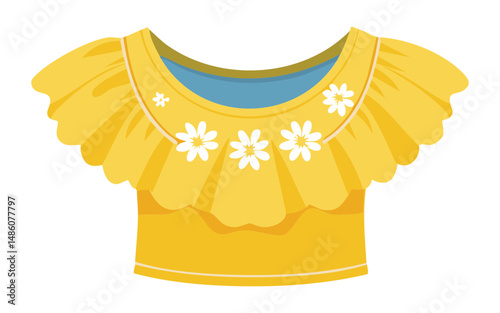 Ruffled Crop Top in Sunny Yellow Clothes - Vector Illustration
