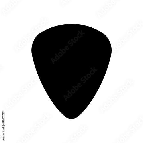 Simple black guitar pick silhouette on plain white background, music tool